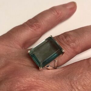 Aquamarine Stamped 925 Sterling Silver Ring